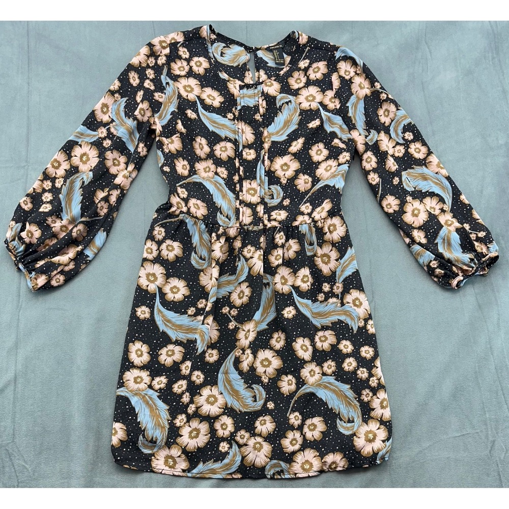 Forever 21 Floral Print Mini Dress Long Sleeve Black Small